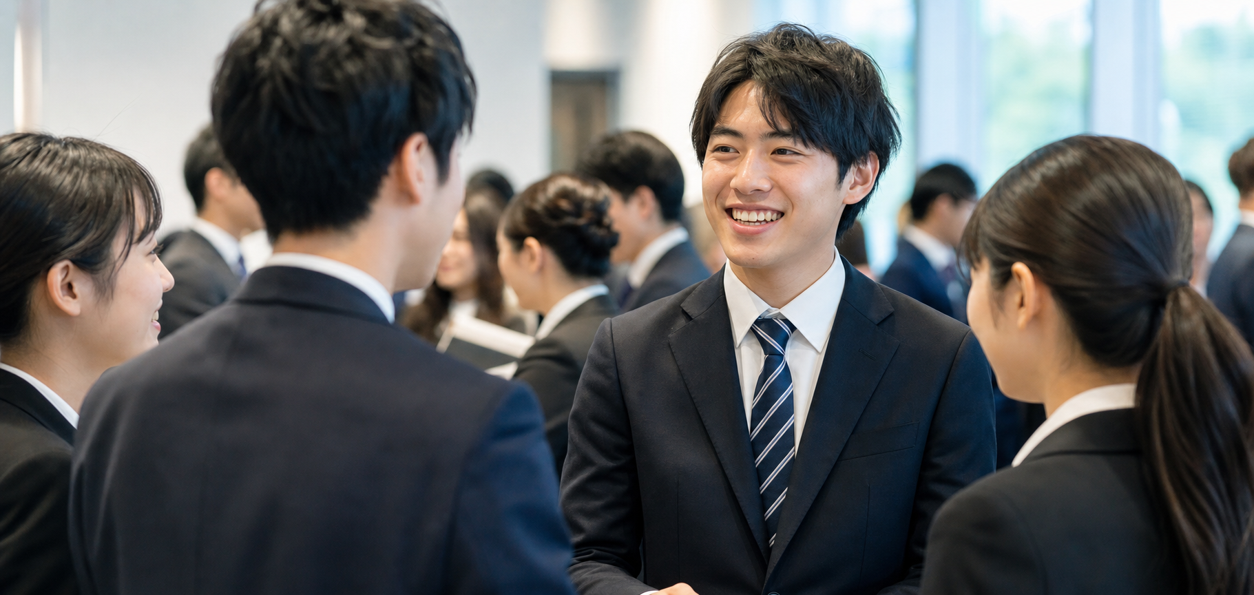 就活イベントで学生が交流している写真