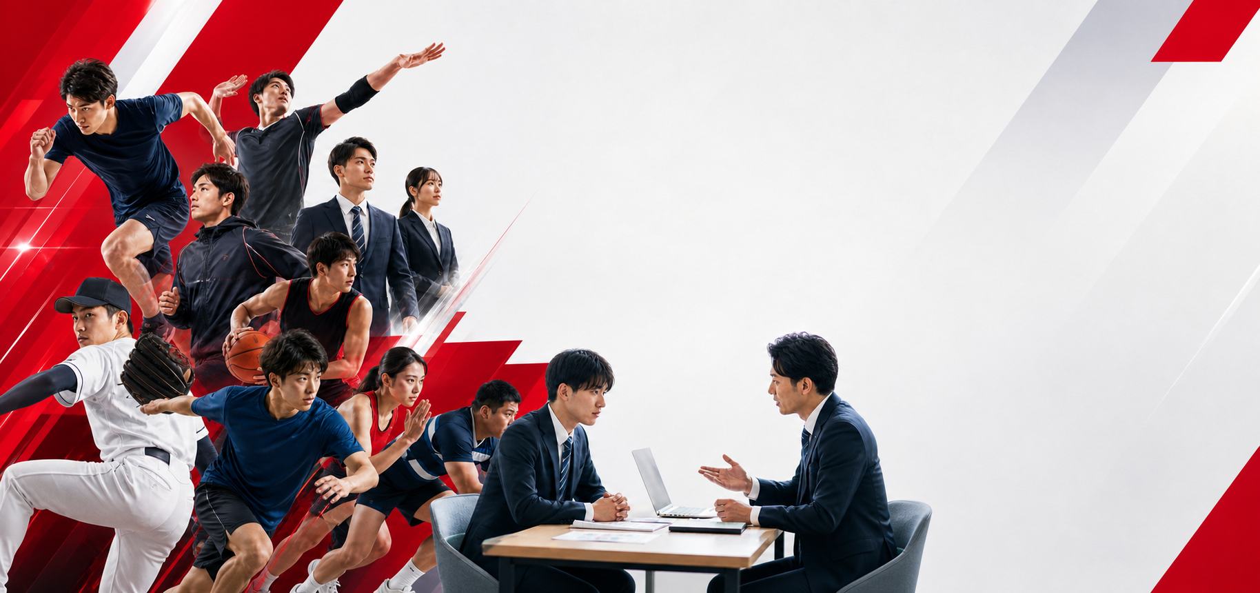 体育会学生とメンター面談を左寄せに配置したJ-SHIPファーストビュー背景